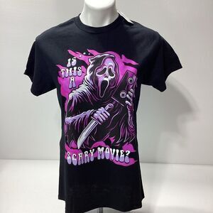 Ghost Face Halloween Graphic T-Shirt Spencer's Tee NWT Size S/P Black